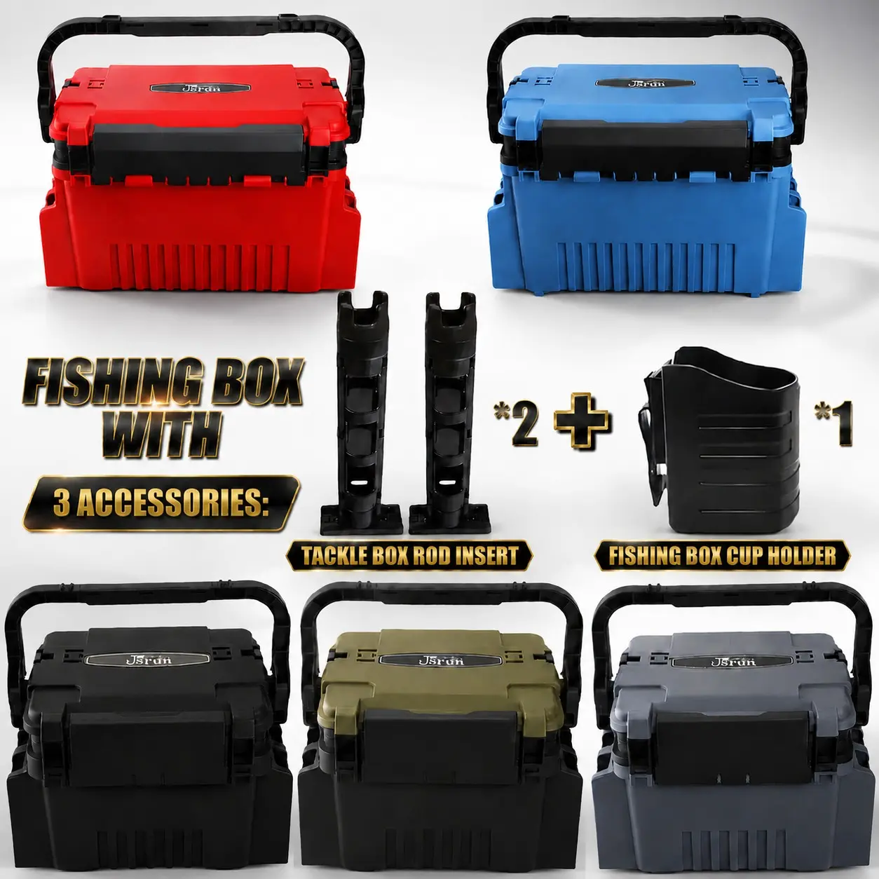 Fishing Tackle Box Hard Plastic With 2 Rod Holders & 1 Cup Holder Portable Multifunctional Fishing Storage Box Outdoor Fishing Gear Container Available In 5 Colors