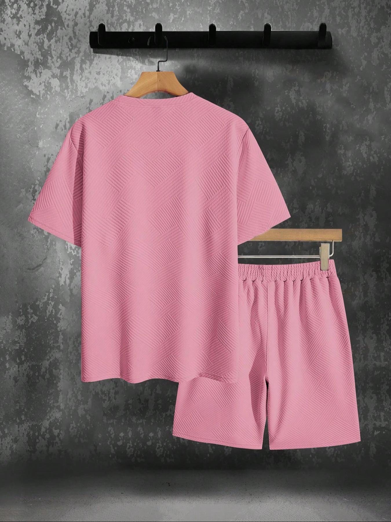 Two-Piece Set Men's Solid Short Sleeve Tee & Shorts Set, Regular Fit Casual Round Neck T-shirt & Track Shorts, Summer Clothes Set for Men