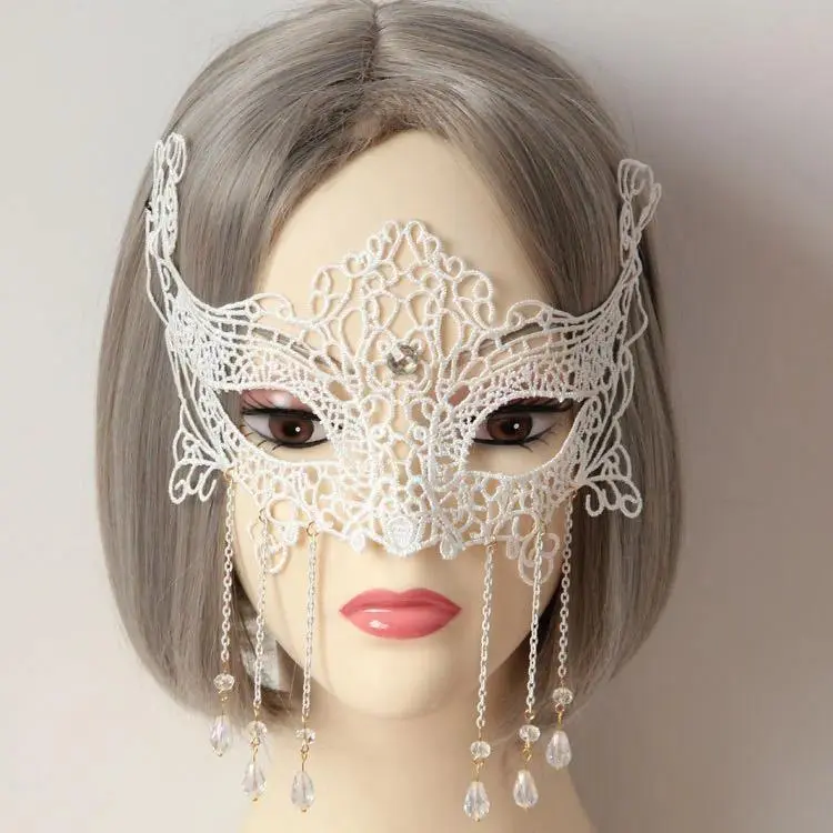 White Sexy Eye Masks for Masquerade Women Halloween Costume Ball Prom Party Nightclub Queen Angels Lace Eye Mask Christmas Party