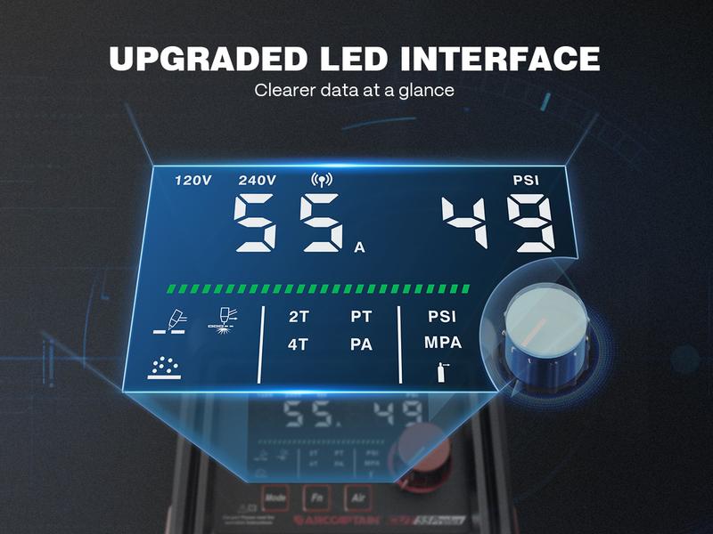 ARCCAPTAIN iControl CUT55 Prolux Plasma Cutter Machine, [APP Control] 55 Amp Non-Touch Pilot Arc, 120V/240V, Upgraded LED Display, Grid Cutting, Rust Removal, Air Pressure Detection for Home DIY,  Multiprocess Cutting Machinefor Dad and Men