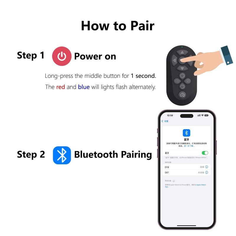Bluetooth-compatible Remote Control for Short Videos, Page Turning, Volume Control, Camera Shutter, Multi-System Hands-Free Phone Handle, 2026 Upgrade Version