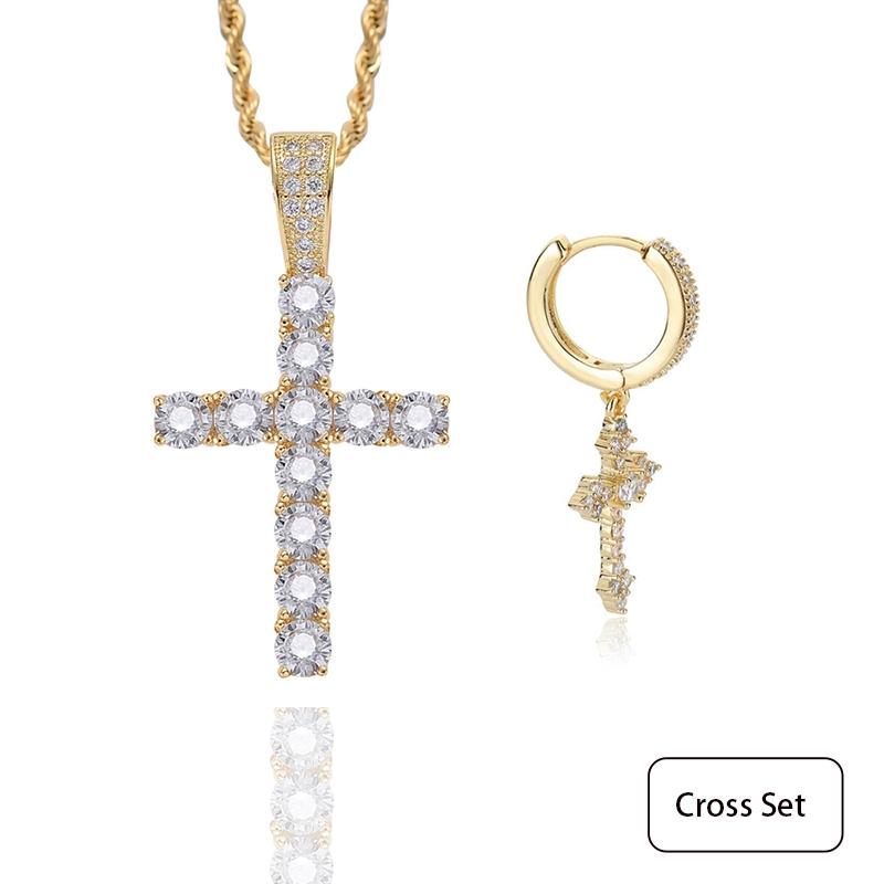 GAB Cross Set 5A+CZ Pendant Necklace and Dangly Earrings, Hip Hop Fashion Trend, Best Couple Gift, Father's Day fashion gift