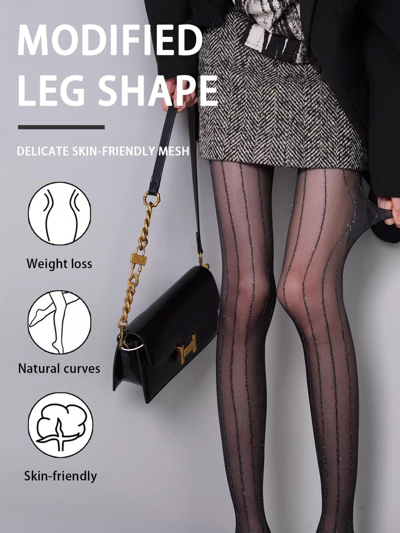 Commute Essential! Breathable Vertical Stripe Silk Stocking, Long Wear Non-Slip, High-Waist Slim Fit, Fashion Plaid Pattern