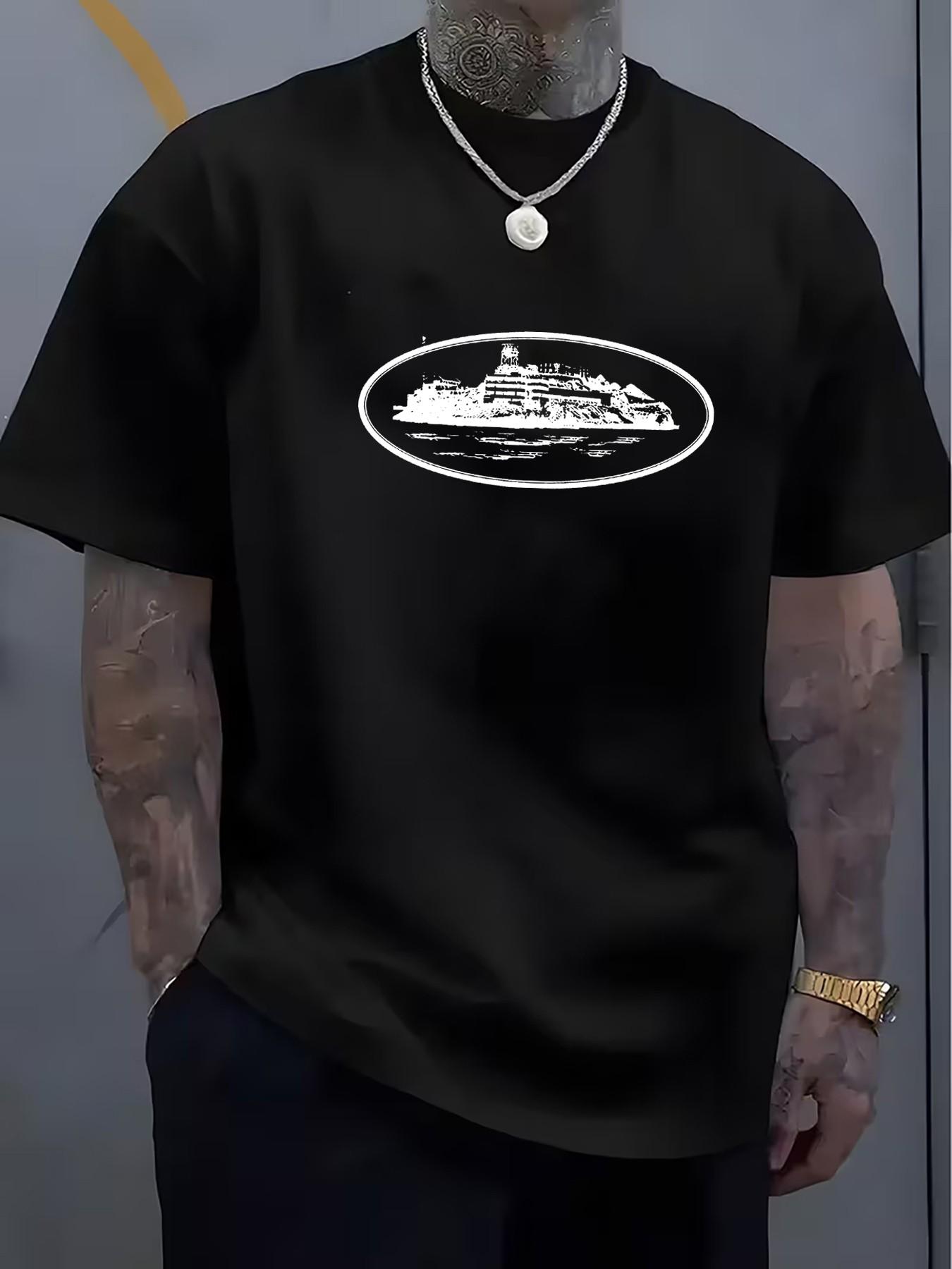 Men's Casual Geometric Print Long Sleeve T-Shirt, Fitted H-Type Summer Streetwear, Quick-Dry Sporty Top, Trendy Fashion Apparel