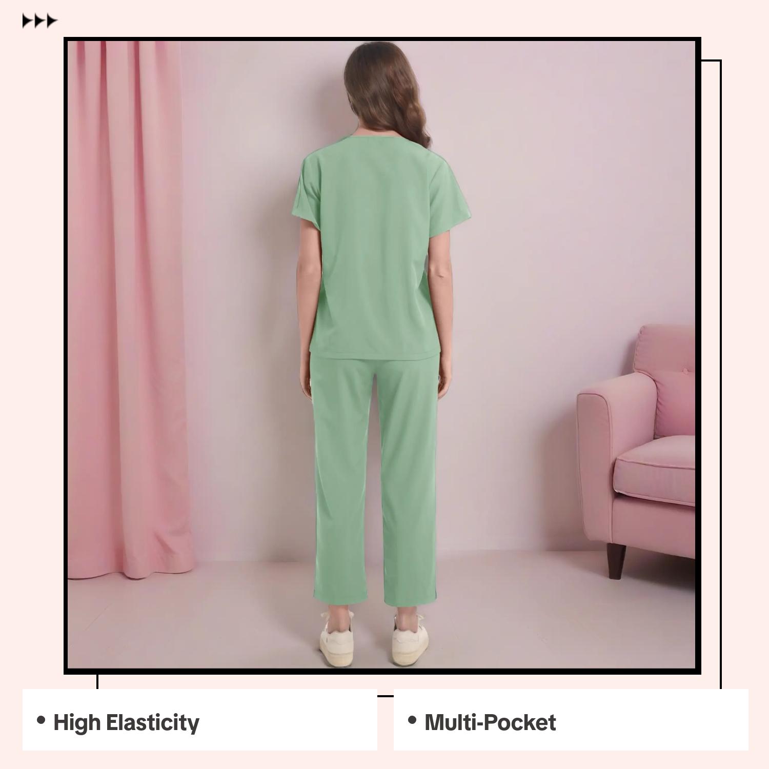 Summer High Elastic Breathable Polyester V-Neck Multi-Pocket Medical Workwear Scrubs Uniform Suit Uniforms Set, Simple Solid Short Sleeve, Suitable for Nurses, Dentists, Spa, Beauty Salons