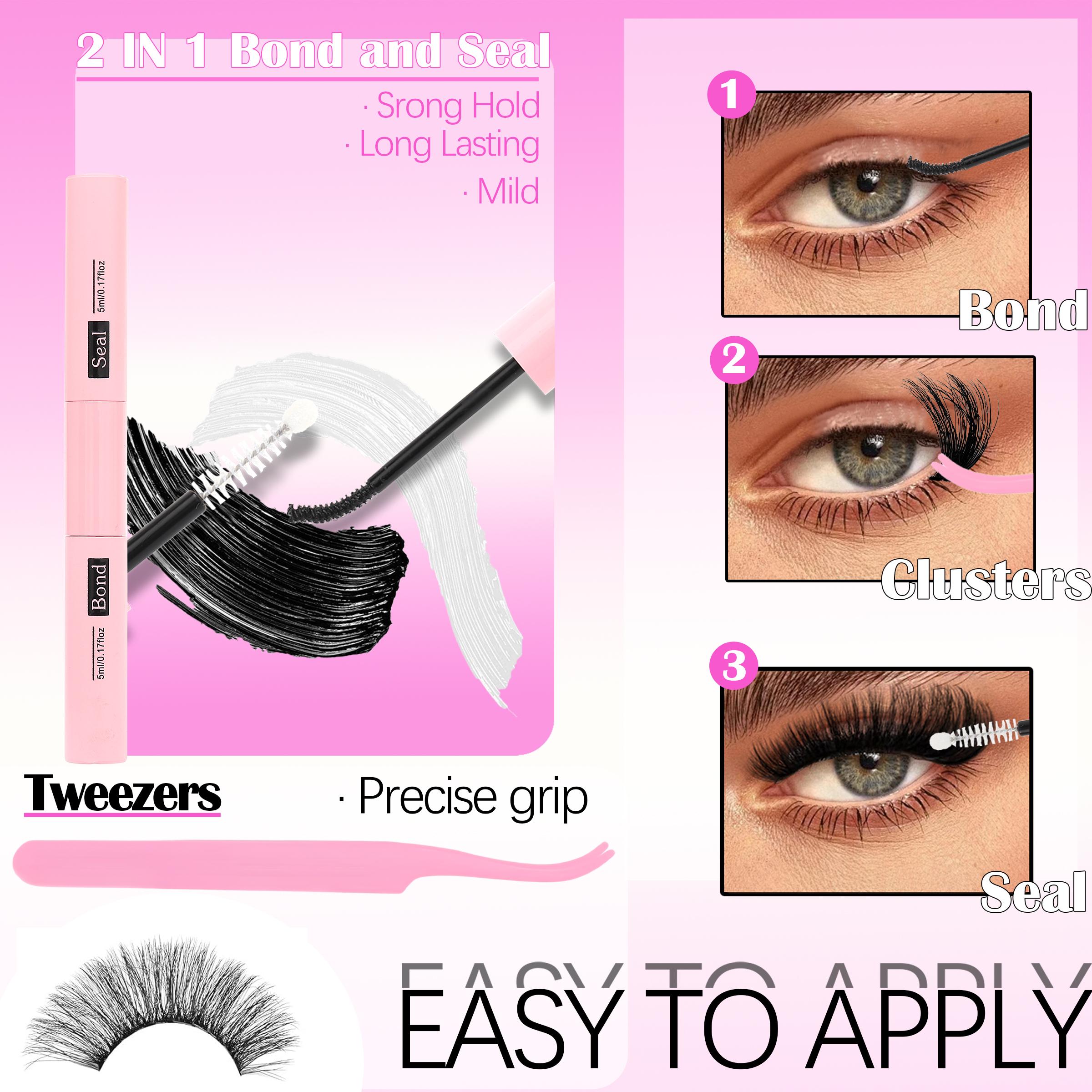 YIDUO 7 Styles Lash Clusters Kit Volume Eyelash Clusters Kit With Bottom eyelash&Spikes Lashes 1600 pcs DIY Individual Lashes Eyelash Extensions 5-20mm 40D&60D&80D&100D&Volume Lash with Lash Bond and Seal, Lash Remover