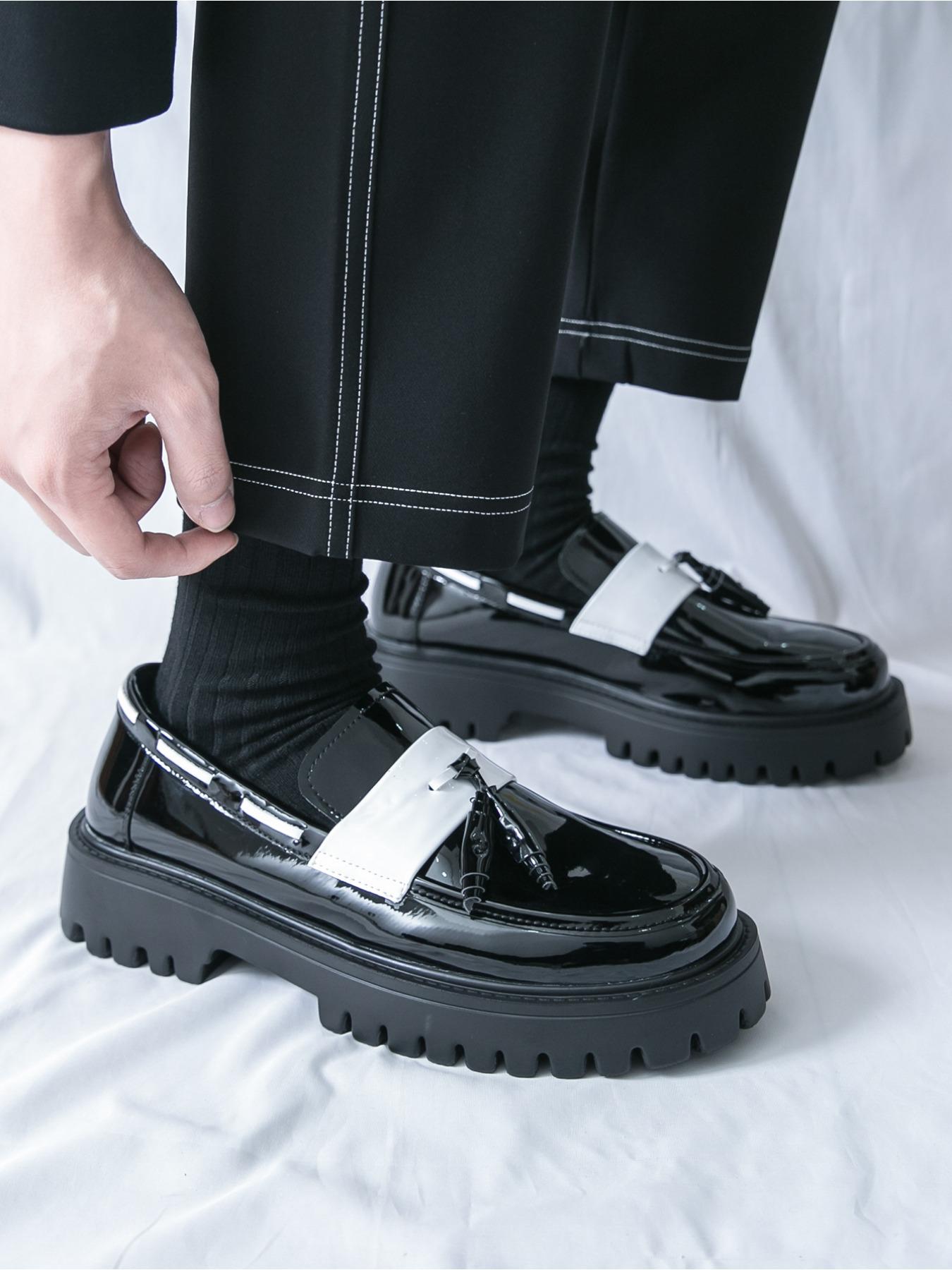 Men's Casual Footwear - Lace-Up Shiny Oxford Shoes - Round-Toe Low Heel Comfortable Derby Casual Shoes - Timeless Business Office Formal Footwear