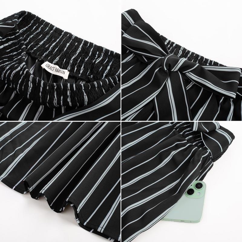 Grace Karin Women Elastic Waist Flared Pants Casual Vacation Full Length Bell-Bottoms