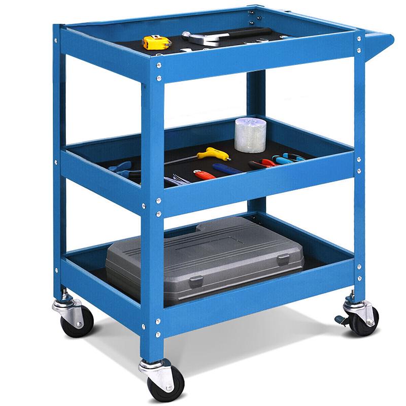 3-Tier Utility Cart,3 Shelves Rolling Carts with Brake Wheels,450lbs Load Capacity,Heavy Duty Mechanic Storage Cart Utility Cart for Garage Warehouse Workshop  with Two Brake for Office，Kitchen