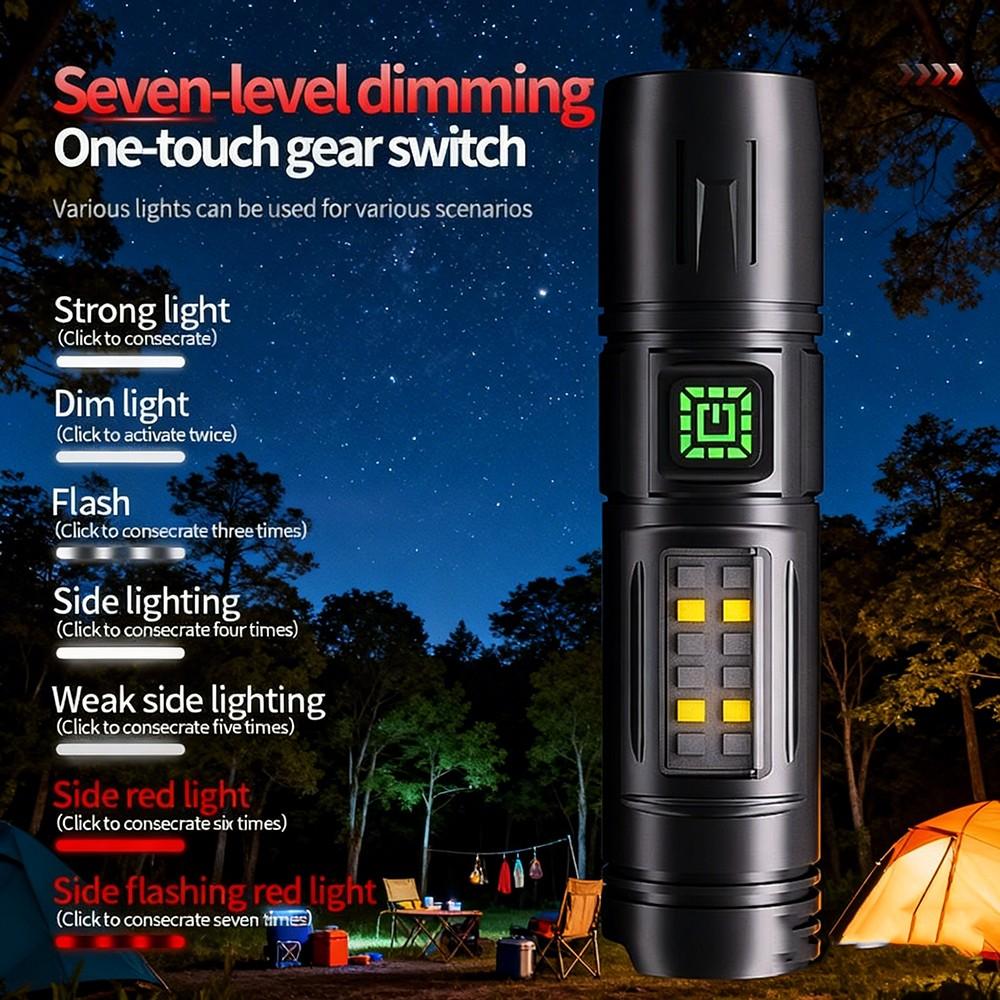 Easter Multifunctional LED Type-C Fast Charging Flashlight, Seven Modes Adjustable COB Work Light, Smart Battery Display, Camping Hiking Home Use