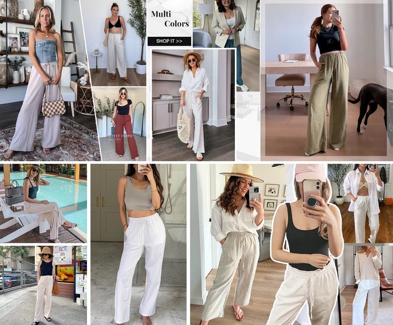 Tanming Viral 2026 Palazzo Pants for Women - Beach to Street Wide Leg + Pockets | Lightweight Summer Trousers Maxi Style Womenswear Chic Comfy Basic Minimalist Bottom