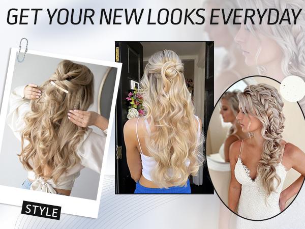 KooKaStyle Clip In Synthetic Hair Extensions Long Wavy Curly 4PCS Thick Hair Piece Natural Hair Ladies Hair Extensions Daily Going Out Party Wear Natural Firm Invisible