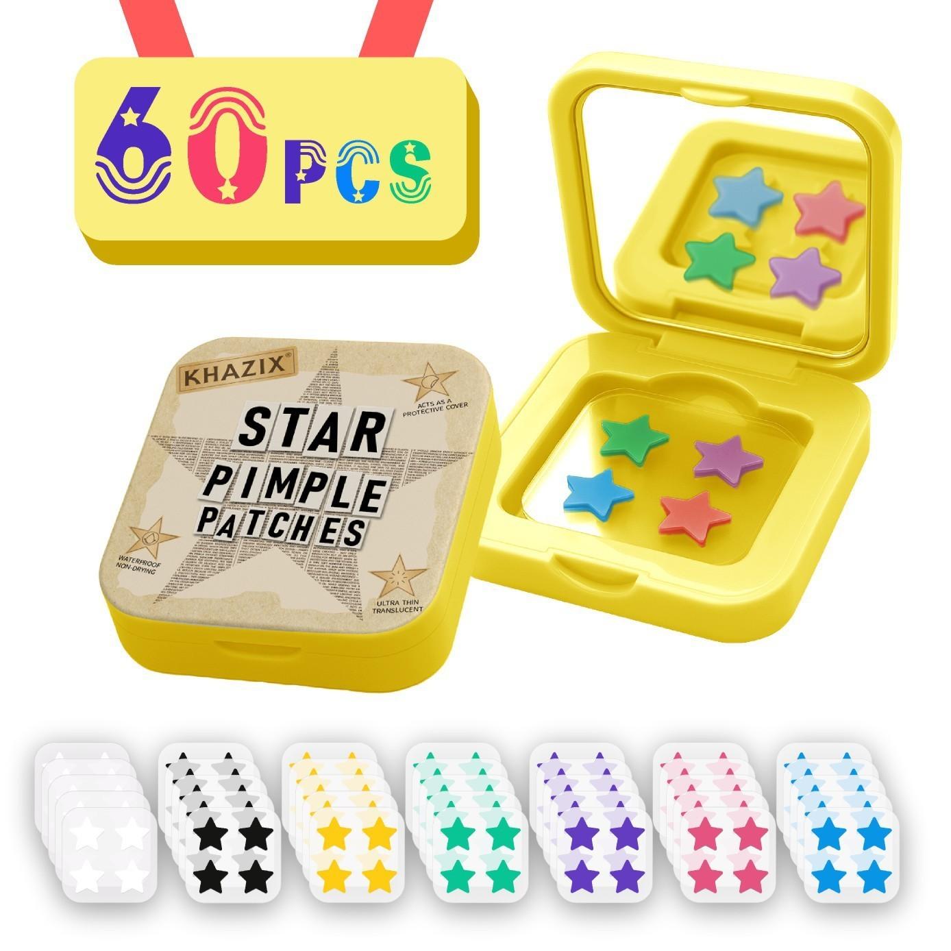 60 Pcs Star-Shaped Facial Acne Patches, Cute Colorful Hydrocolloid Acne Patches, Waterproof Concealer, Teen & Adult Skincare Gift