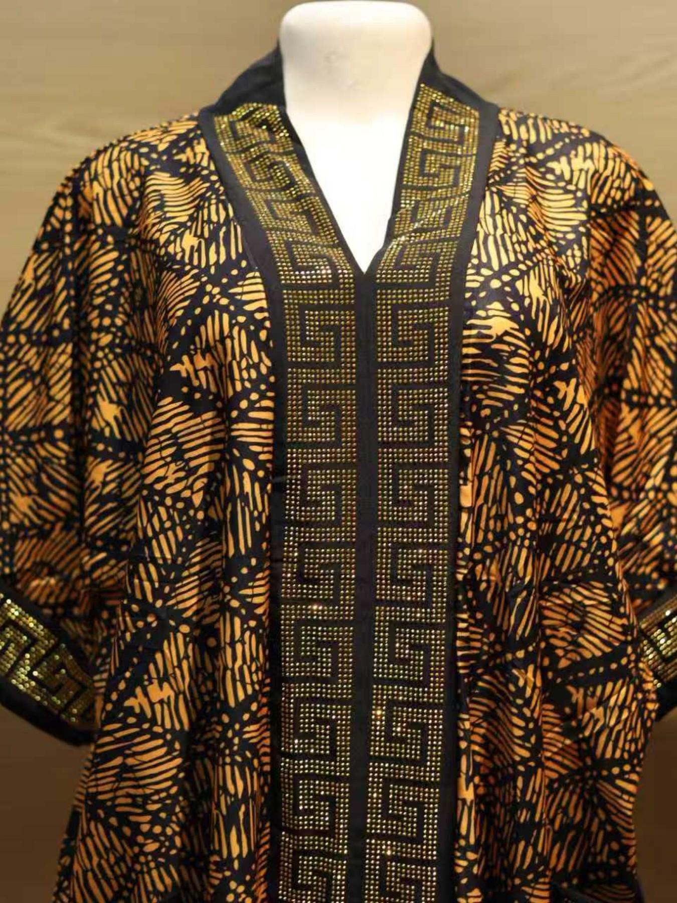 Hot selling plus size loose ethnic women's boubou kaftan high-end hot stamping printing V-neck short sleeved summer casual daily slimming retro party dress