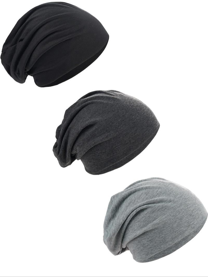 3-Pack Slouchy Beanie Hats, Unisex Ultra-Soft Knit Caps for Men & Women, Baggy Cuffed Beanies for Casual Streetwear, Fall Winter Daily Essential, Beanie Fitted