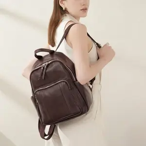1pc Cowhide Women's Fashion Backpack, Spacious Soft Leather Rucksack for Daily Travel and School.