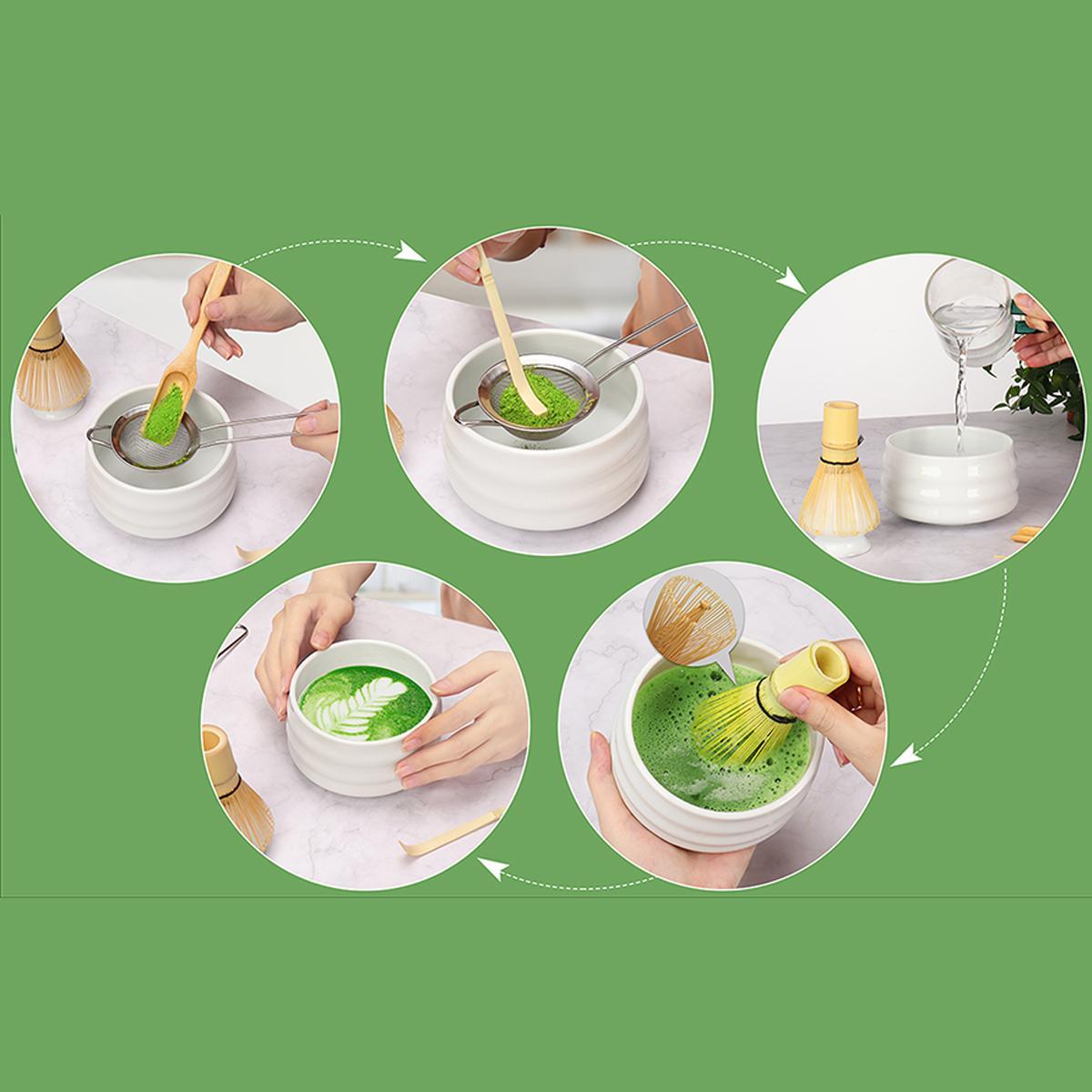 Matcha Tea Making Tool Set, 1 Box Matcha Bowl Spout & Bamboo Whisk & Tea Strainer & Spoon & Sifter & Whisk Holder, Tea Making Tools for Home Kitchen