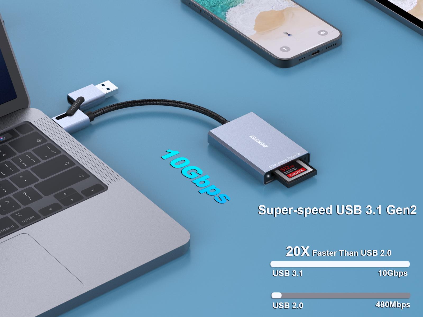 BENFEI CFexpress Type B Card Reader with USB 3.2 (Gen 2) 10Gbps, USB-C&USB-A 2-in-1 Plug Camera BENFEI CFexpress Type B Card Reader with USB 3.2 (Gen 2) 10Gbps, USB-C&USB-A 2-in-1 Plug Camera