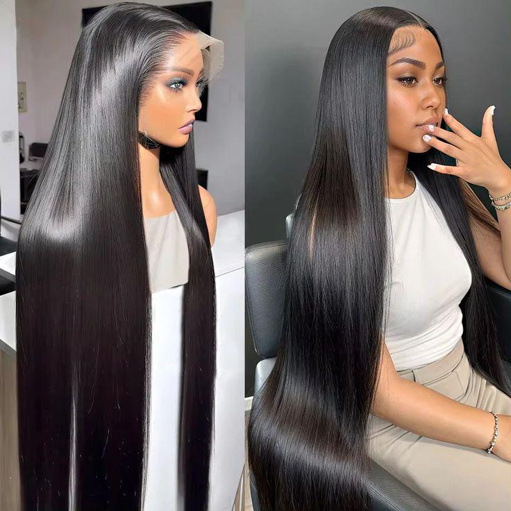 Bling Hair Natural Black Color 180 density 34 36 Inch Hd Transprent 13x6 Straight Lace Front Wig 13X4 Lace Frontal Human Hair Wig For Women
