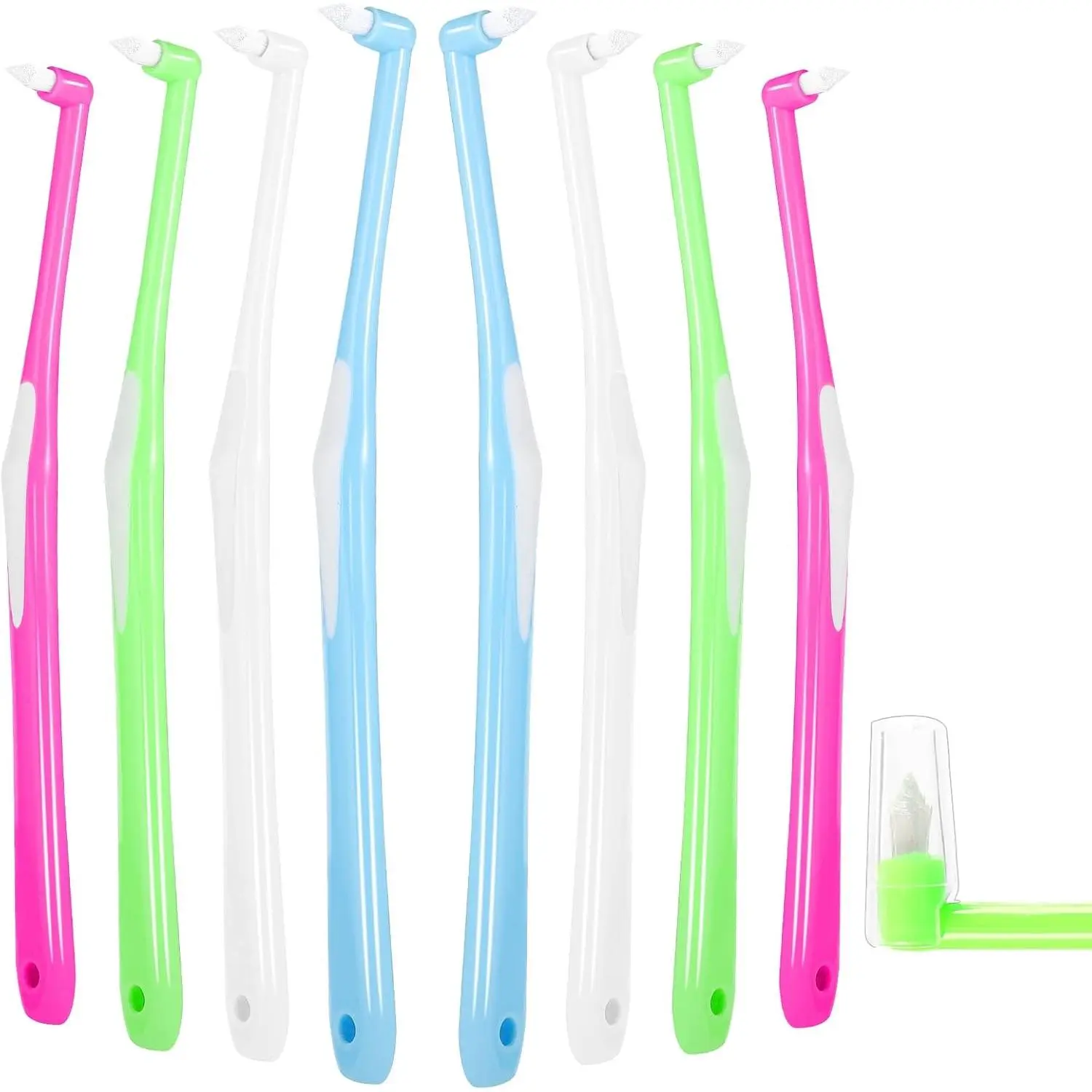 8-Piece Manual Orthodontic Toothbrushes Set - Soft Bristles, Honey Polypropylene End Tuft, Covers Included, Oral Cleaner Sticks, Diamond Head Interdental Brushes, Interdentalbrushes, Manual Toothbrushes