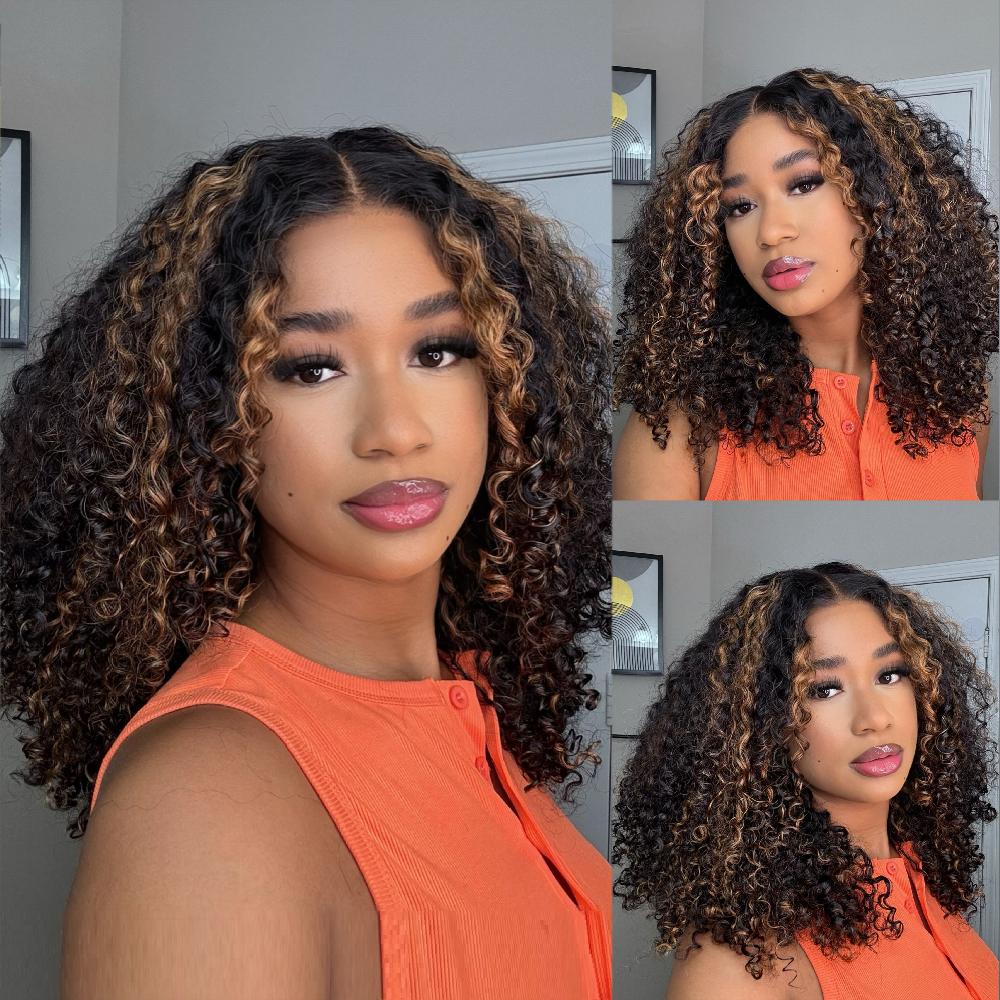 Midulla Balayage Highlight Kinky Curly Glueless Wigs Human Hair Wear and Go Pre Cut 7x5 Lace Closure Wigs Pre Bleached Ombre Brown Lace Front Wig Springtock SpringStatements