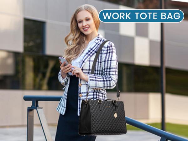 【Valentine's Day Gift】LOVEVOOK Lunch Tote Bag for Women, Laptop Bag with Insulated Lunch Compartment, Quilted Large Capacity Computer Handbag with Purse for Business, Work, Nurse, Office, Collage, Casual.