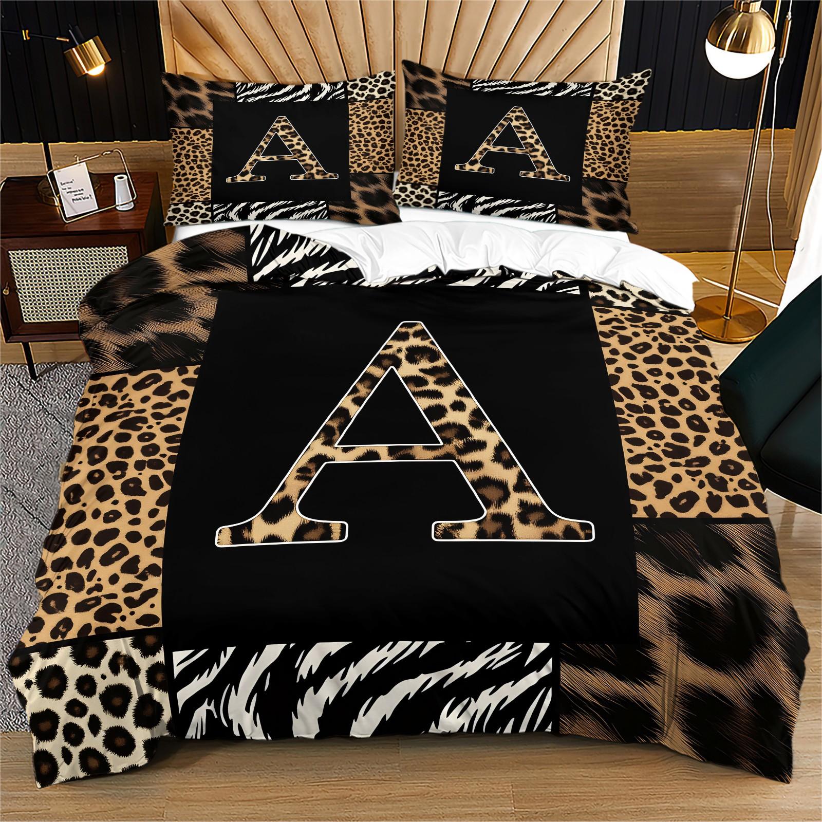 2/3 Pcs Boho Animal Print Letter Duvet Cover Set, Personalized Home Decor for Bedroom, Hotel & Dorm, Zipper Closure & Easy to Remove, Ideal for Housewarming, Christmas & Birthday Gifts, No Filling Included