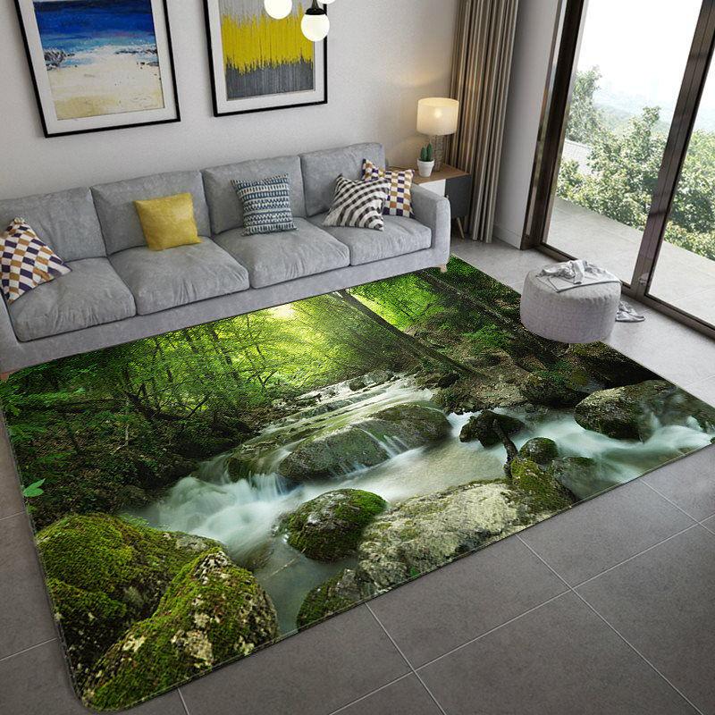 Green Forest Tree Hole Flannel Area Rug - Realistic Jungle Landscape Print Soft Mat for Living Room, Non-Slip Nature Home Decor#ForestRug #TreeHoleMat #JungleLandscapeDecor #RealisticCarpet #NonSlipFlannelRug