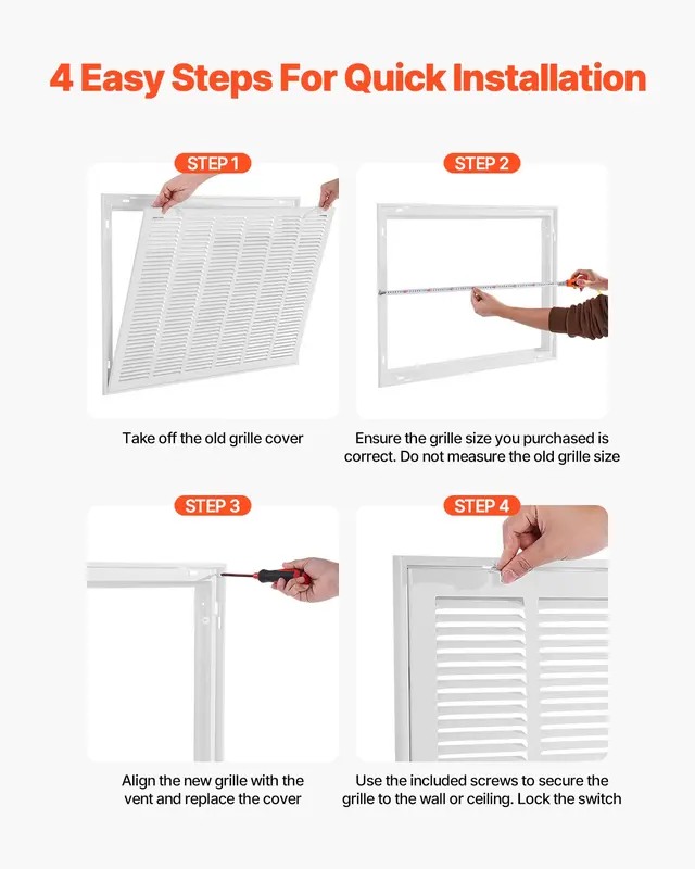 【toolupgrade】VEVOR Return Air Filter Grille, Fits W30x H20 Inch Duct Opening, Filter Not Included, Return Air Vent Cover for Wall, Powder-Coated Steel Return Air Grill Detachable Face/Door for 1 inch Filters