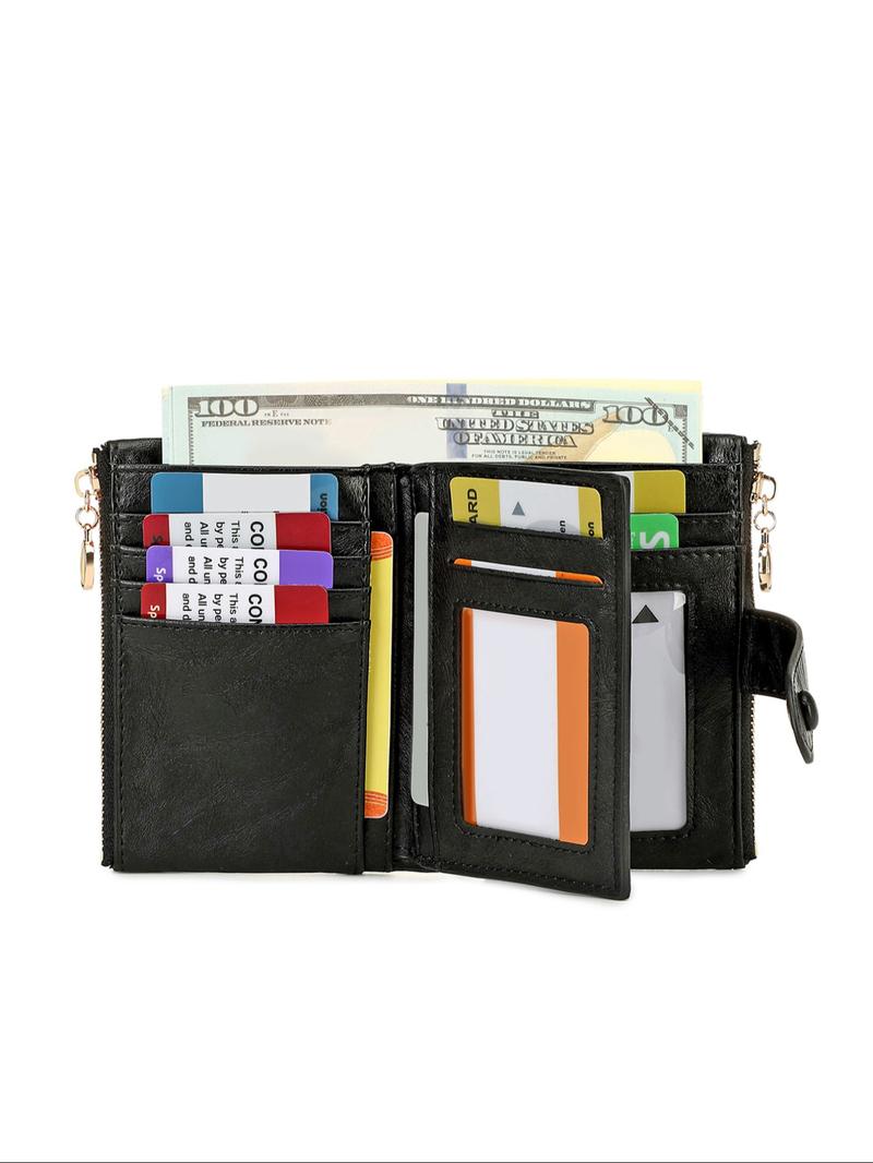 Women's Retro Zipper Short Wallet, Multi Card Slot Bifold Wallet, Fashionable Card Holder, Credit Card Organizer, Casual Versatile, RFID Blocking Wallet for Women & Girls