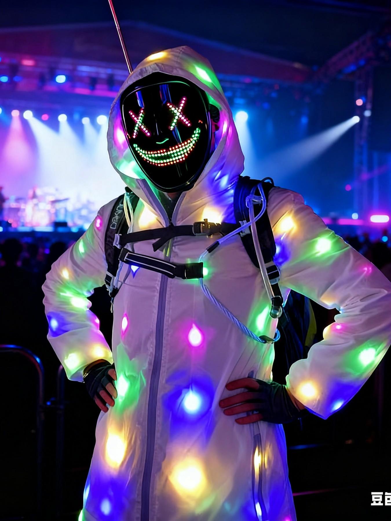 Men's LED Glow Hooded Sun Protection Jacket, Fashionable Reflective Design, Soft Comfort, All-Season Party Outerwear, Music Festival Style