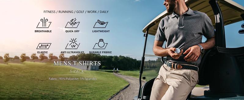 TELALEO 5 Pack Mens Polo Shirts Quick Dry Short Sleeve Golf T Shirt Performance Moisture Wicking Casual Workout dealsforyoudays
