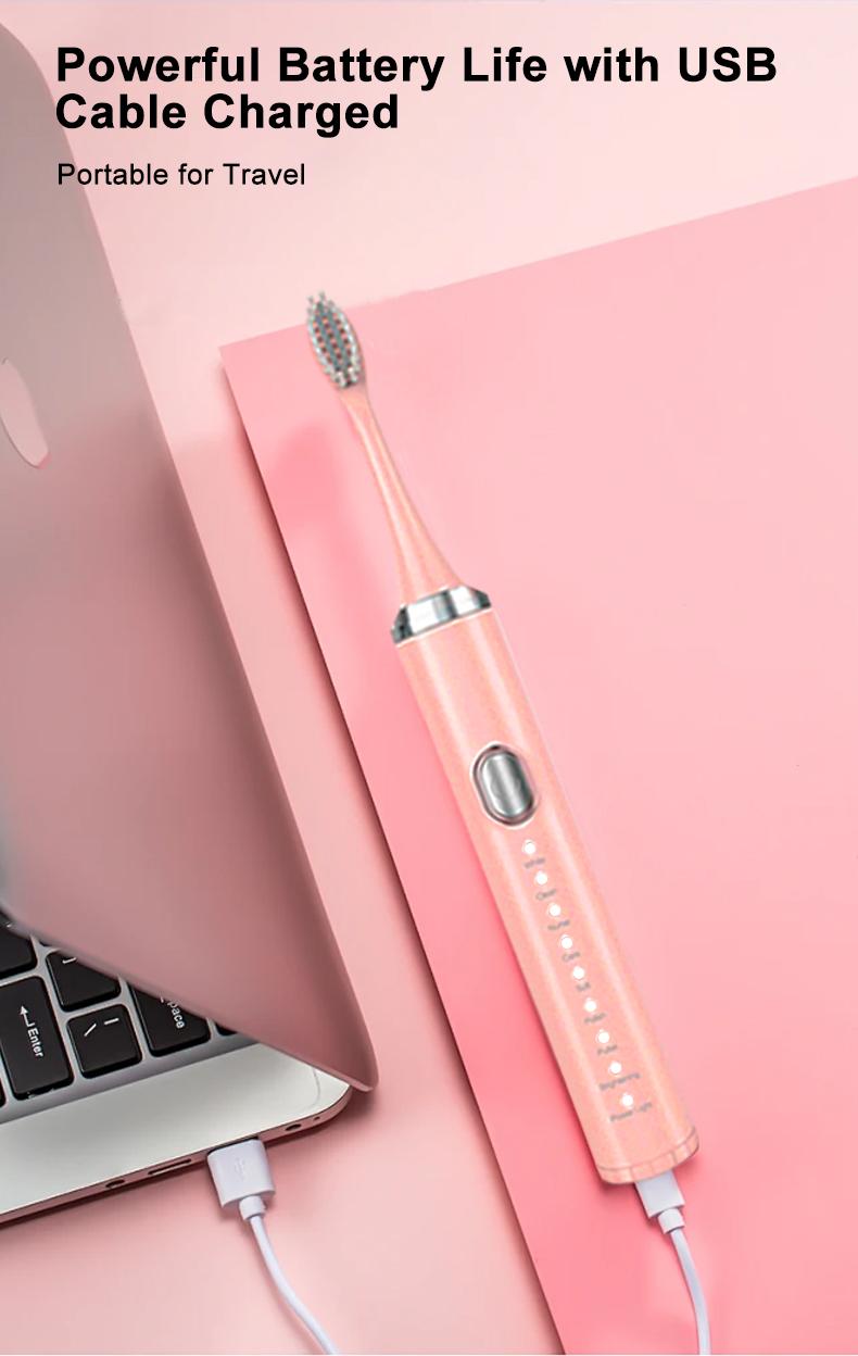 Christmas new products Deep Cleaning Electric Toothbrush with 4 Brush Head & Case,8 Cleaning ModesRechargeable Toothbrush for Home & Travel,Fall, Winter Gift, New Year Gift, ChristmasGift, Stocking Fillers, Thanksgiving Gifts Cleansing Pink