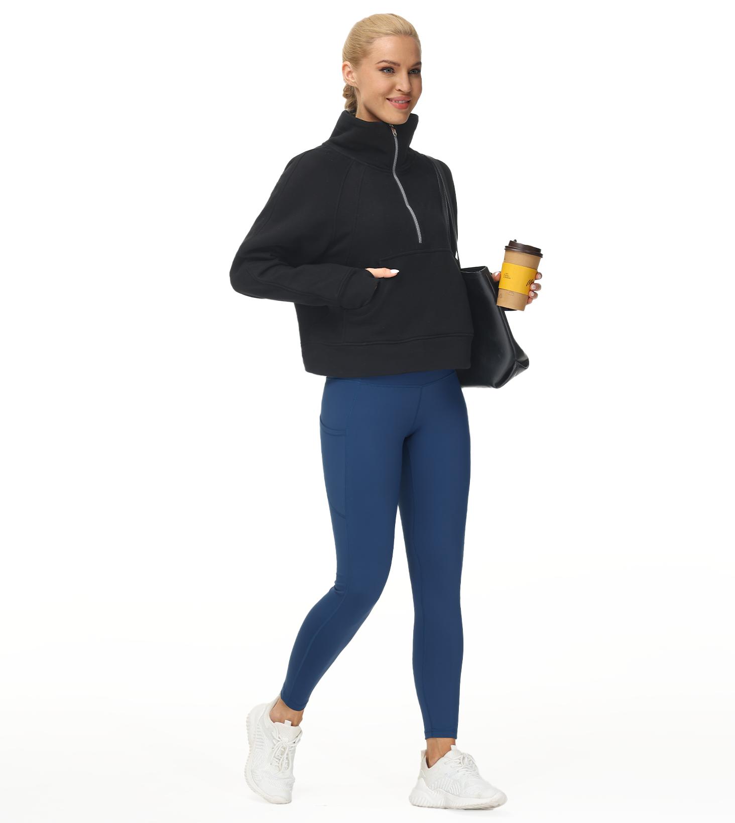 THE GYM PEOPLE Womens' Half Zip Pullover Fleece Crop Sweatshirt Active Wear Kangaroo Pocket Thumb Holes Casual Workout Tops Long Sleeve Athletic Top THE GYM PEOPLE Womens' Half Zip Pullover Fleece Crop Sweatshirt Active Wear Kangaroo Pocket Thumb Holes Casual Workout Tops Long Sleeve Athletic Top