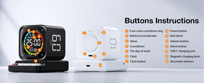 TK3 Pomodoro Timer Cube, Desk Productivity Timer with 5/10/30/60 Min Presets, Custom Countdown, Stopwatch, Clock, 3 Alarm, Silent, Vibrate & Sound Alert, for Task, ADHD, Study, Kitchen, Black TK3 Pomodoro Timer Cube, Desk Productivity Timer with 5/10/30/60 Min Presets, Custom Countdown, Stopwatch, Clock, 3 Alarm, Silent, Vibrate & Sound Alert, for Task, ADHD, Study, Kitchen, Black