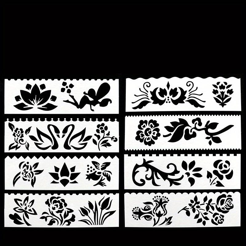 8pcs DIY sewing tools Painting template Slender Strip generation 8 sets of pattern painting template Hand-drawn cartoon painting template ruler giy painting sewing AIDS flower pattern