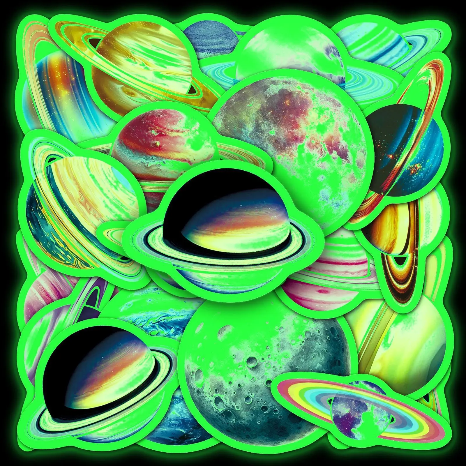 20Pcs Planet Glow-In-The-Dark Stickers, Cosmic Planet Space Dream Waterproof Decor, Water Cup Glass Stickers, Cartoon Pattern, PVC Material