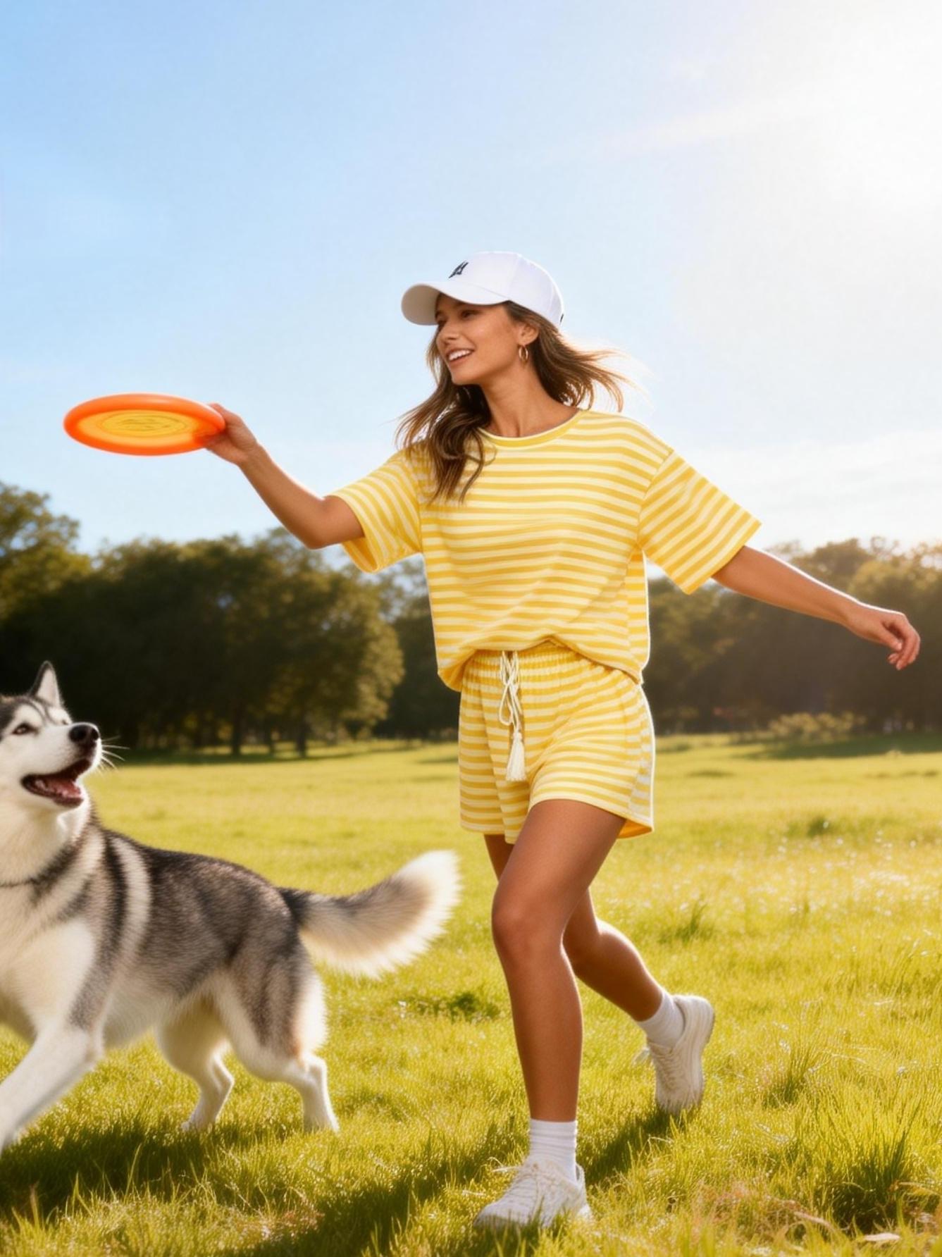 Women's Striped Knit Short Set, Soft Lounge Sets, Loose Fit Casual Summer, Round Neck & Drawstring Design, Perfect for Daily Wear