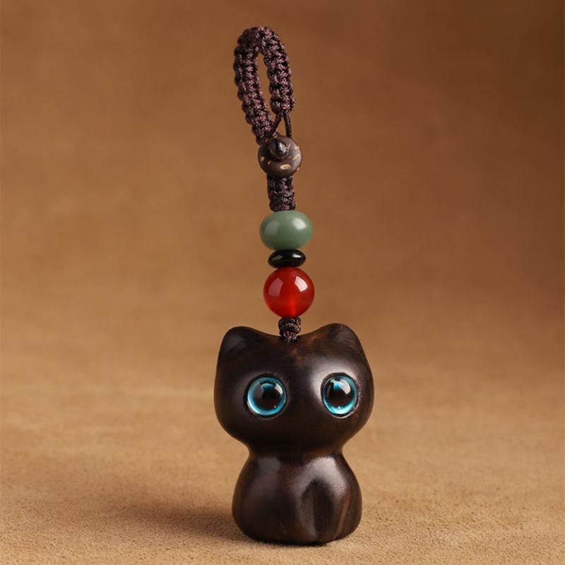 Cute Anime Cat Keychain For Women Men Mobile Phone Bag Chain Wooden Pendant Beads Creative Handmade Jewelry Accessories