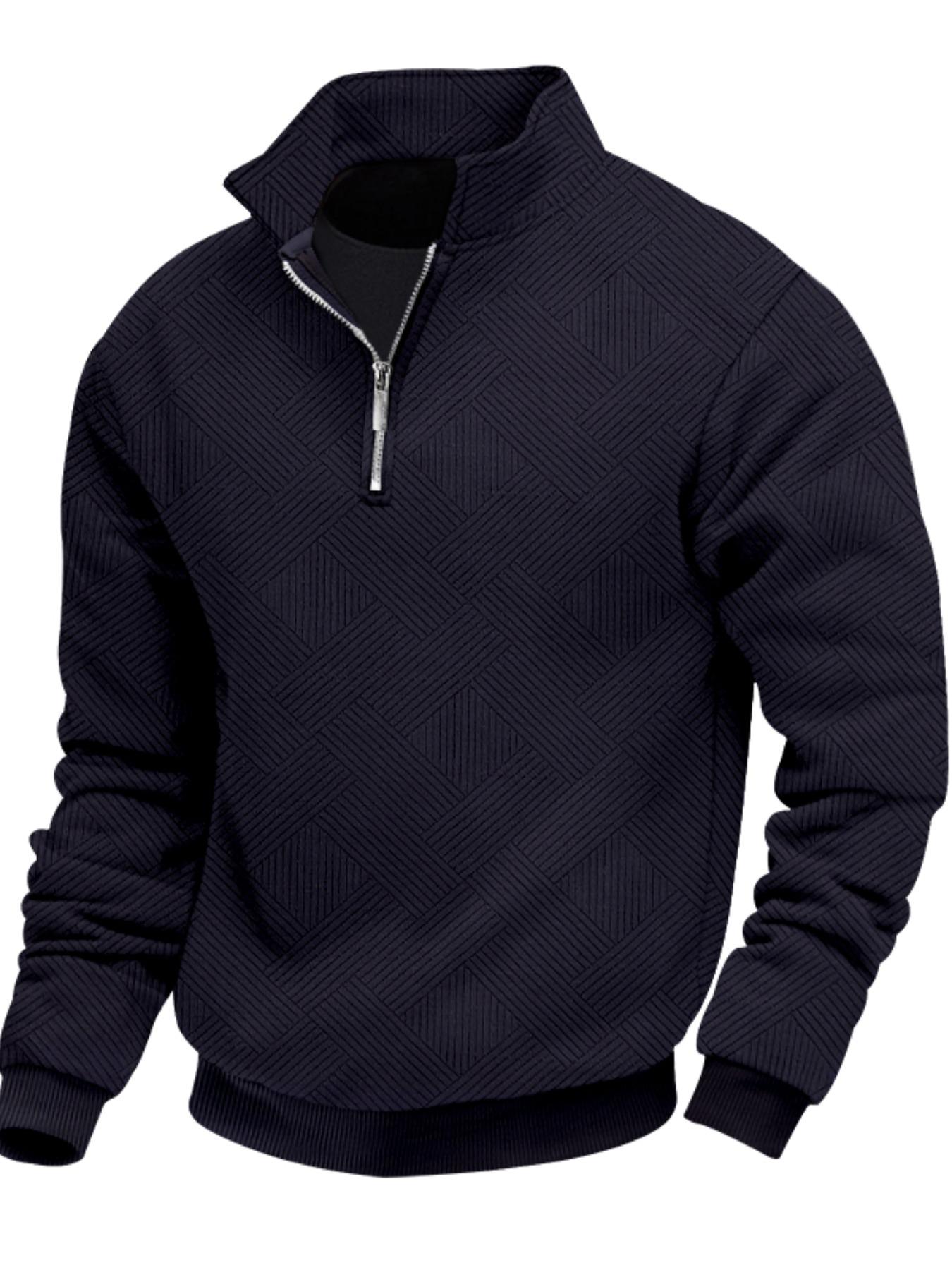 Men's solid color checkered jacquard pullover sweatshirt, Sweater pullover, regular version of casual long-sleeved zipper knitted top, for wearing in autumn and winter, men's outdoor activity hoodie