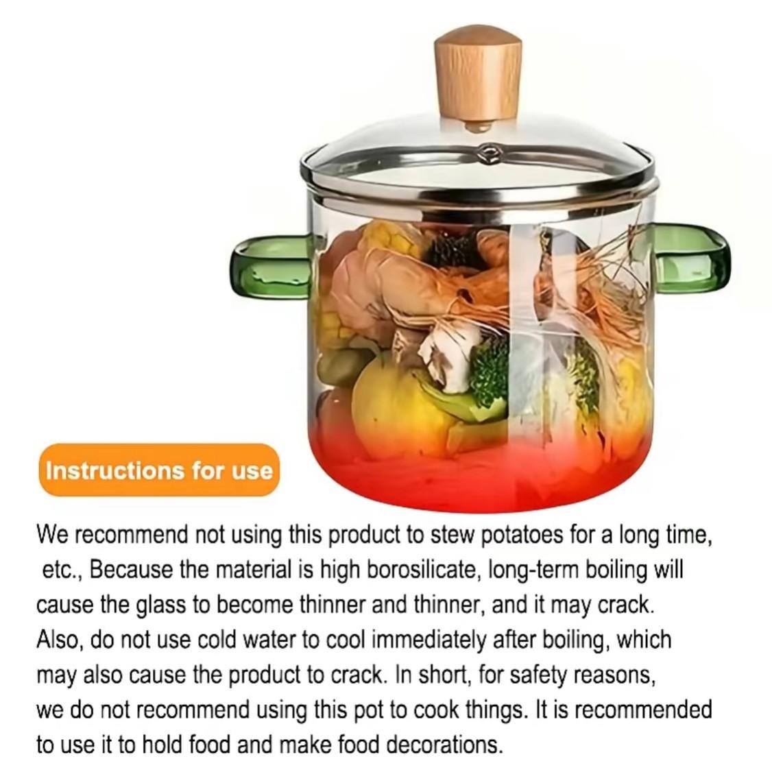 High Borosilicate Glass Cookware Steam Pot Set with Lid & Easy Grip Handle, Food Grade Non Toxic Lead Free BPA Free Multiuse Durable Kitchenware, Stovetop & Dishwasher Safe for Stew Soup Pasta Baby Food Home Kitchen Daily Use