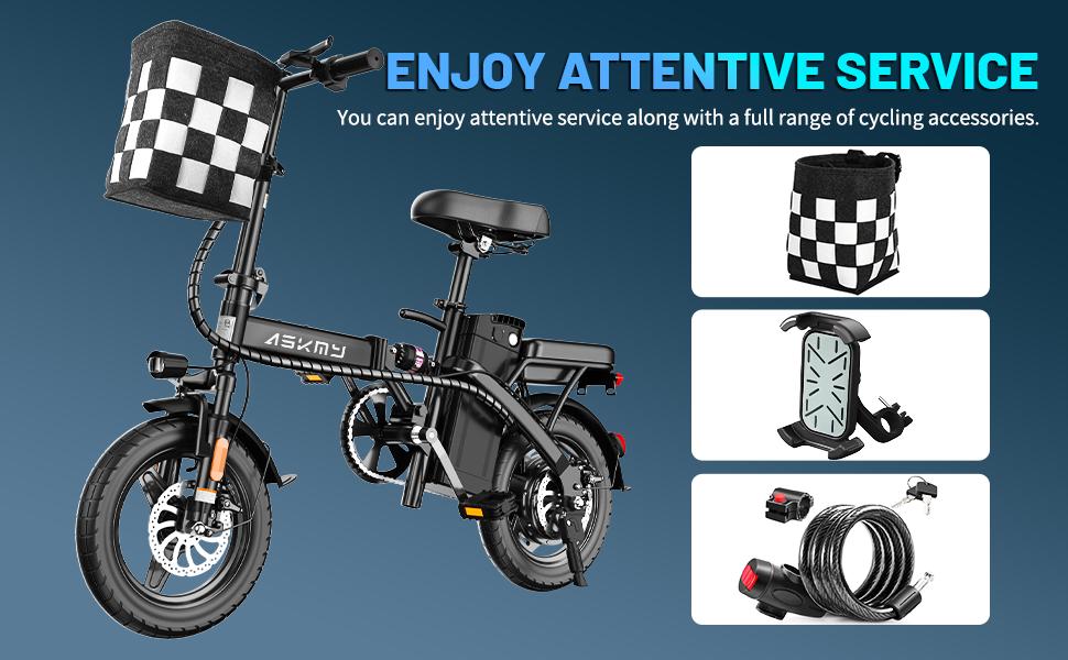 ASKMY E14 Folding Electric Bike 1000W Peak Motor, Up to 45 Miles Range | 14" Tubeless Tires, Dual Disc Brakes | UL Certified, Puncture-Tested Battery, 12-Month Warranty, Lightweight Design