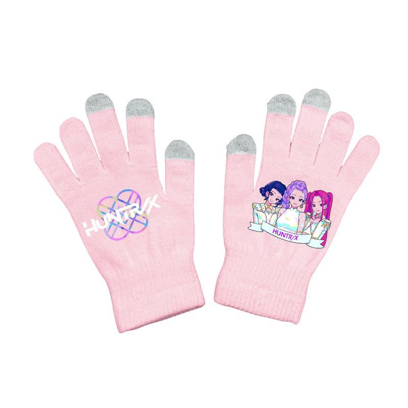 New K-Pop Demon Hunters Girl Group Print Gloves, Teenage Girls Fleece Gloves, Same Style as K-Pop Demon Hunters, Fashion Accessories