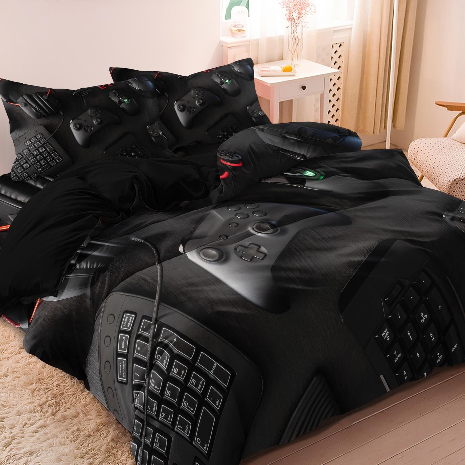 Video Game Controller Mouse Keyboard Headphone Pattern - Modern Fashionable Cool Gamepad Print - Boys Youth Gaming Equipment Bedding Set - 3pcs Duvet Cover Set (1Duvet cover+2Pillowcase ，No quilt)