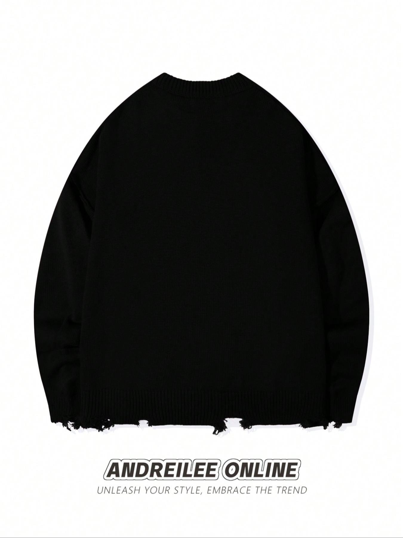 Fall & Winter Unisex Street Fashion Casual Long Sleeve Ripped Knit Sweater Pullover, Loose Fit Comfortable Cleanfit Round Neck Top, Knitwear Fall & Winter Unisex Street Fashion Casual Long Sleeve Ripped Knit Sweater Pullover, Loose Fit Comfortable Cleanfit Round Neck Top, Knitwear