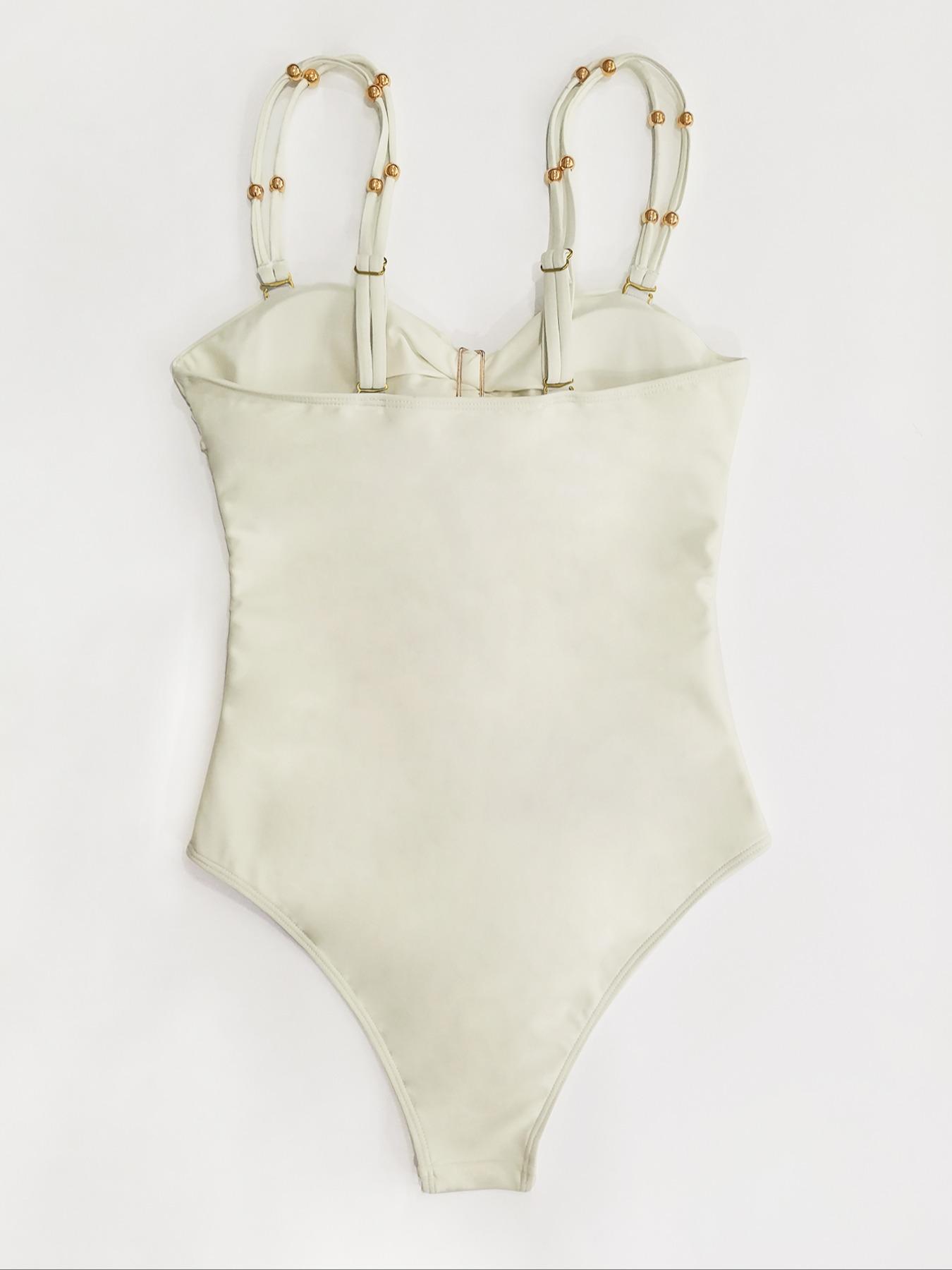 Women's Cut Out Ruched Cami One-piece Swimsuit, Solid Color Sleeveless Swimwear for Beach Holiday Vacation, Ladies Summer Clothes, Women's Swimsuits, Swim Bodysuit