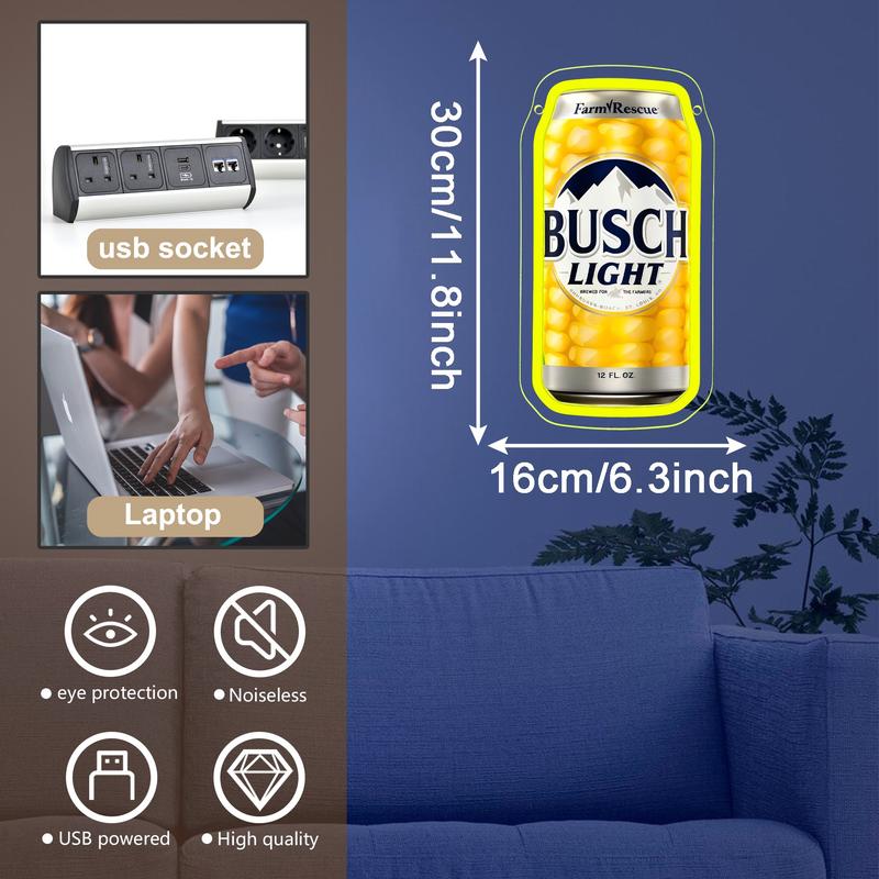 Busch corn Beer Led Neon Sign for Wall Decor, Neon Lights for Bedroom Led Signs Suitable for Man Cave Bar Pub Restaurant Christmas Birthday Party Gift Led Art Wall