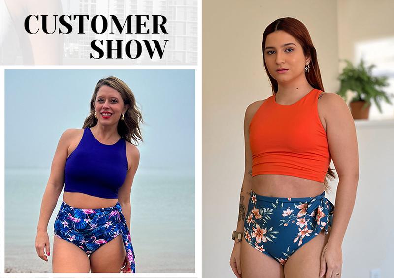 Aqua Eve Women High Waisted Bikini Set Racerback Swimsuit Two Piece Bathing Suit High Neck Swimwear Tankini Outfit Activewear