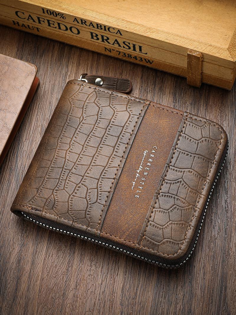 Men's Vintage Zipper Short Wallet, Casual Multi Card Slot Card Holder, Fashionable Wallet for Daily Use, Trifold Card Holder