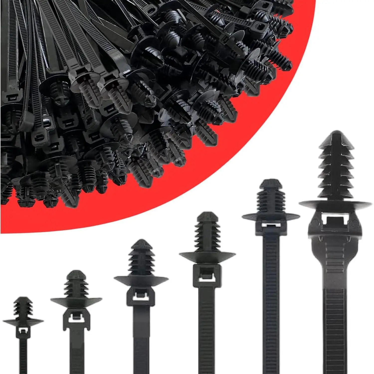 60Pcs Nylon Cable Ties with Buckle Push Mount Zip Tie Mounts Christmas Tree Fasteners Automotive Wire Clips Fuel Line High Temp Heat Resistant Wire Wrap (6 Types)